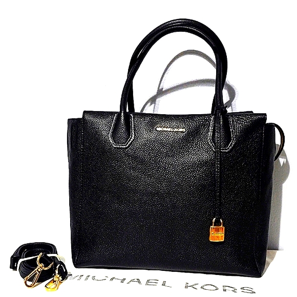 Michael Kors Black Leather Mercer Tote with Gold Hardware - Picture 3 of 15